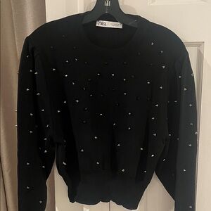 Zara Black Studded Crewneck Sweater
